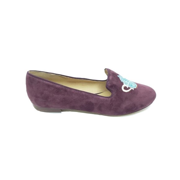 Talbots Purple Suede Loafers Embroidered Tea Set Flat Shoes Leather Womens US 7M - Picture 8 of 9